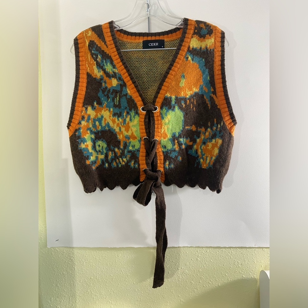 Cider Multicolor Knit Vest with Tie Front